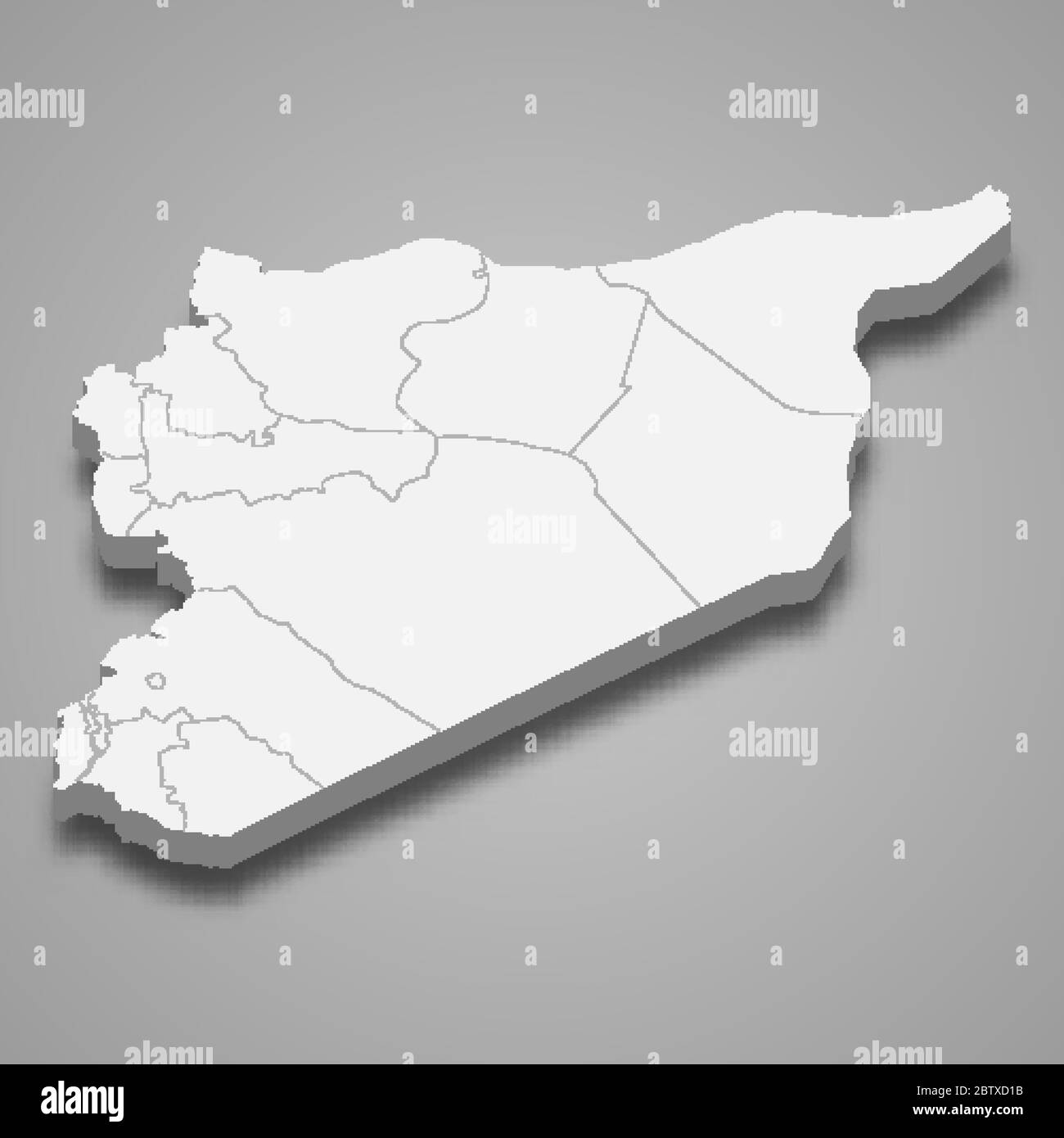 3d map of Syria with borders of regions Stock Vector