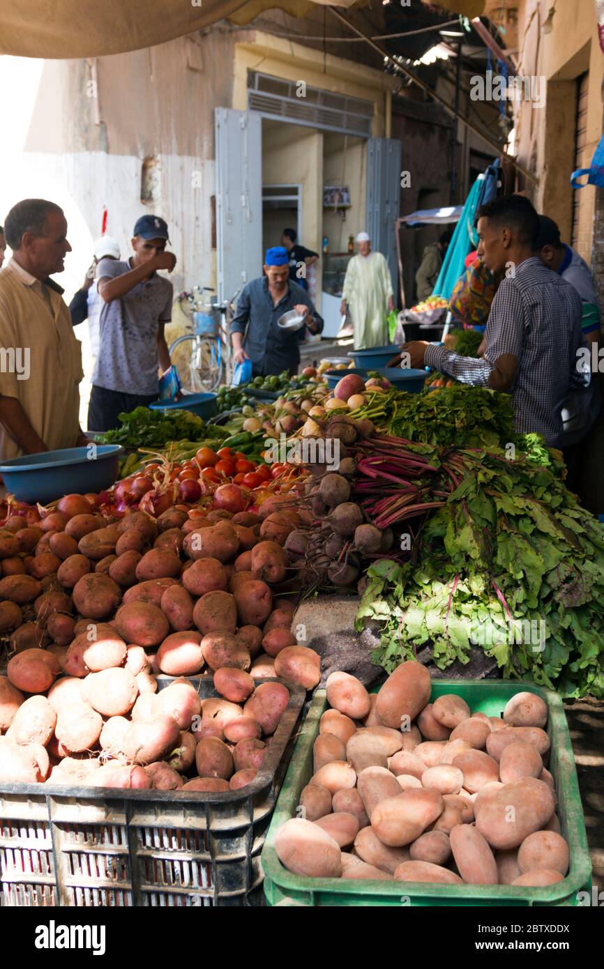 Vegetable on display on a local market, Agadir, Morocco Stock Photo