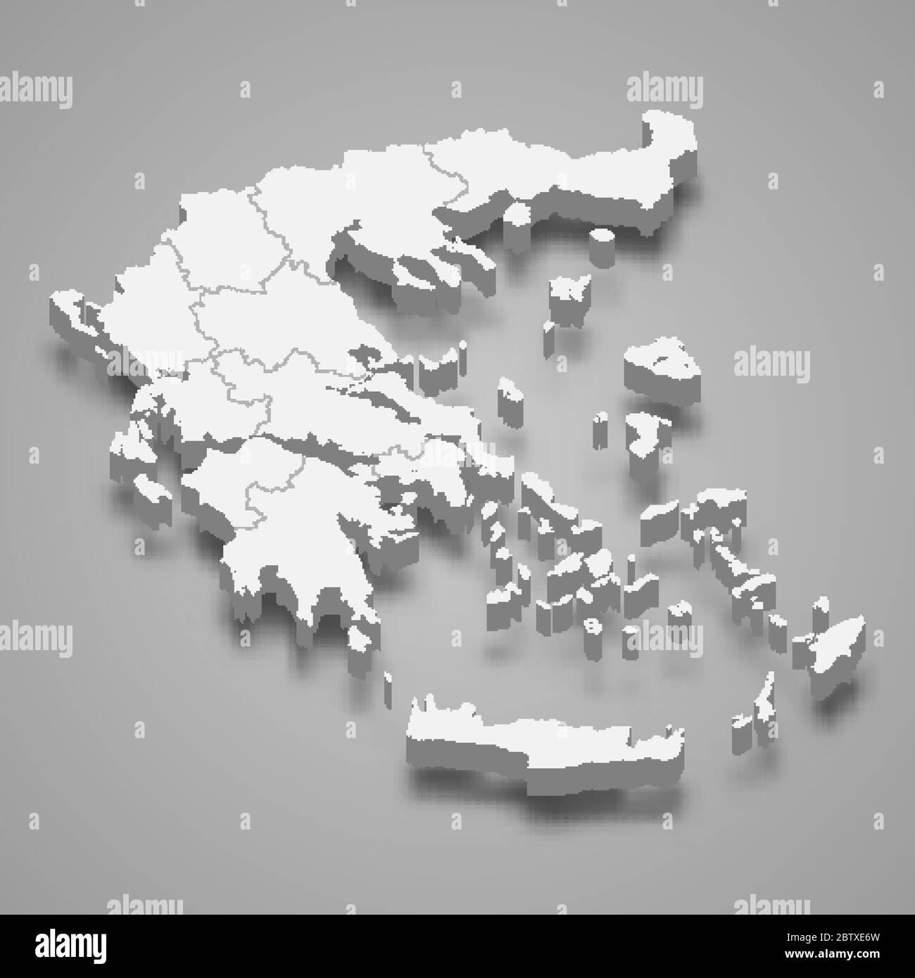 3d map of Greece with borders of regions Stock Vector