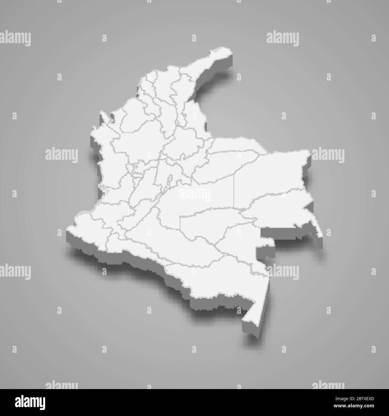 3d map of Colombia with borders of regions Stock Vector