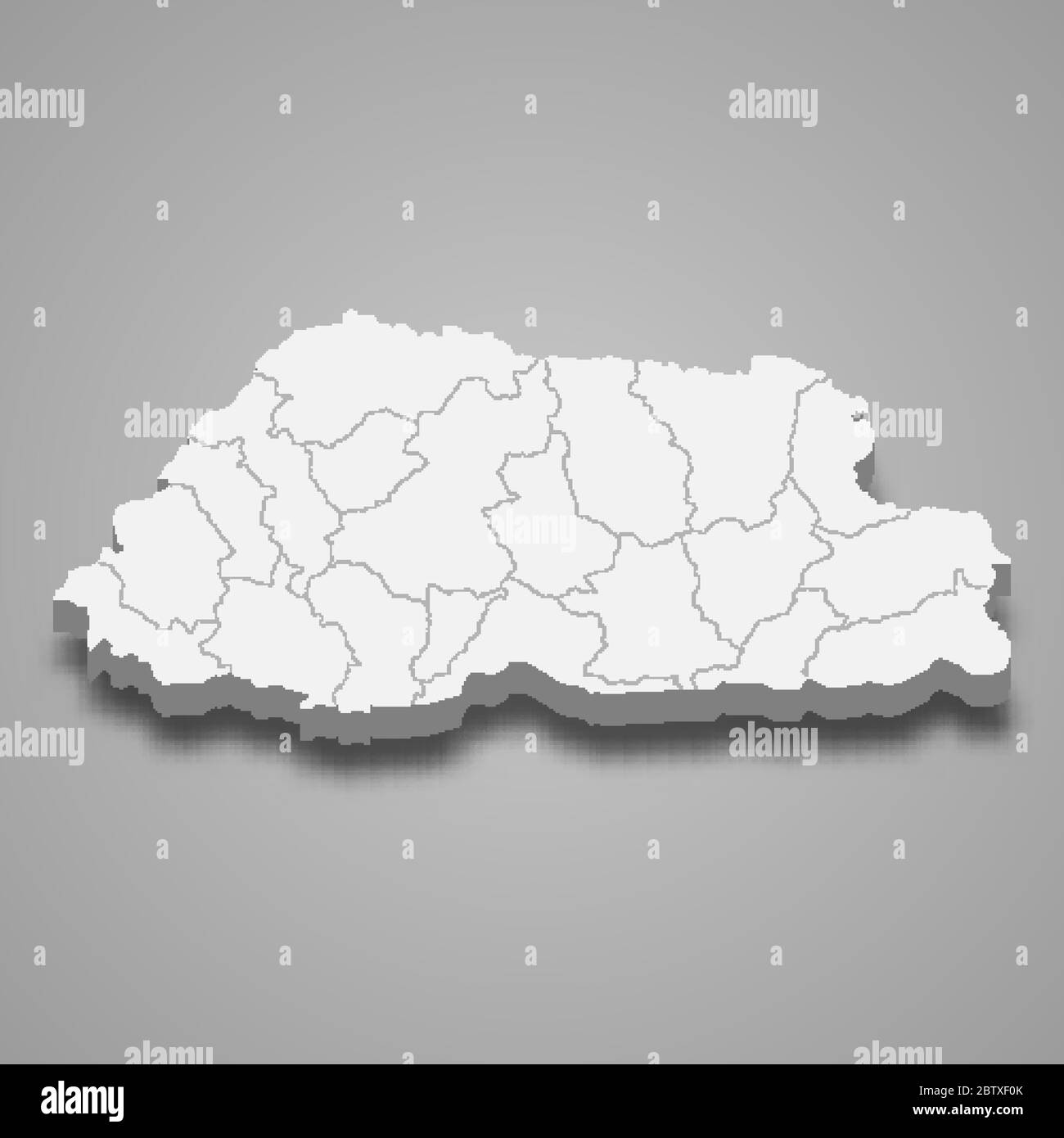 3d map of Bhutan with borders of regions Stock Vector
