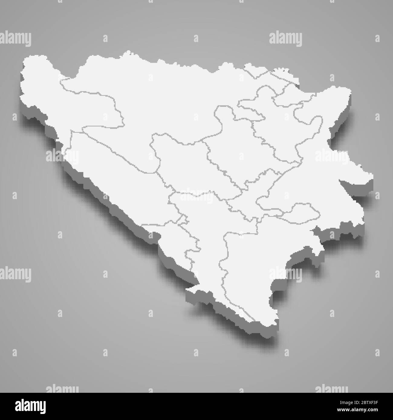 3d map of Bosnia with borders of regions Stock Vector