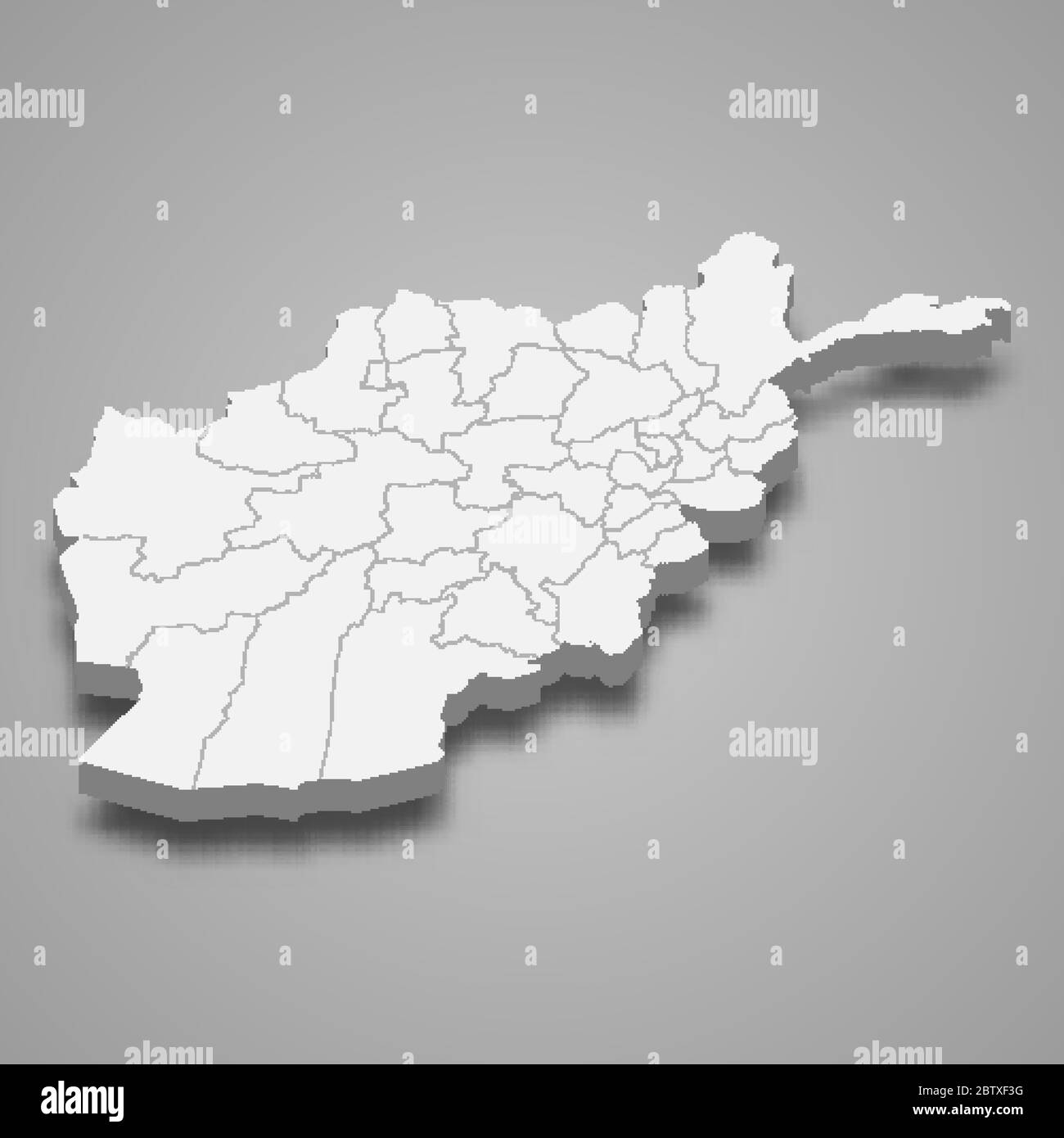 3d map of Afghanistan with borders of regions Stock Vector