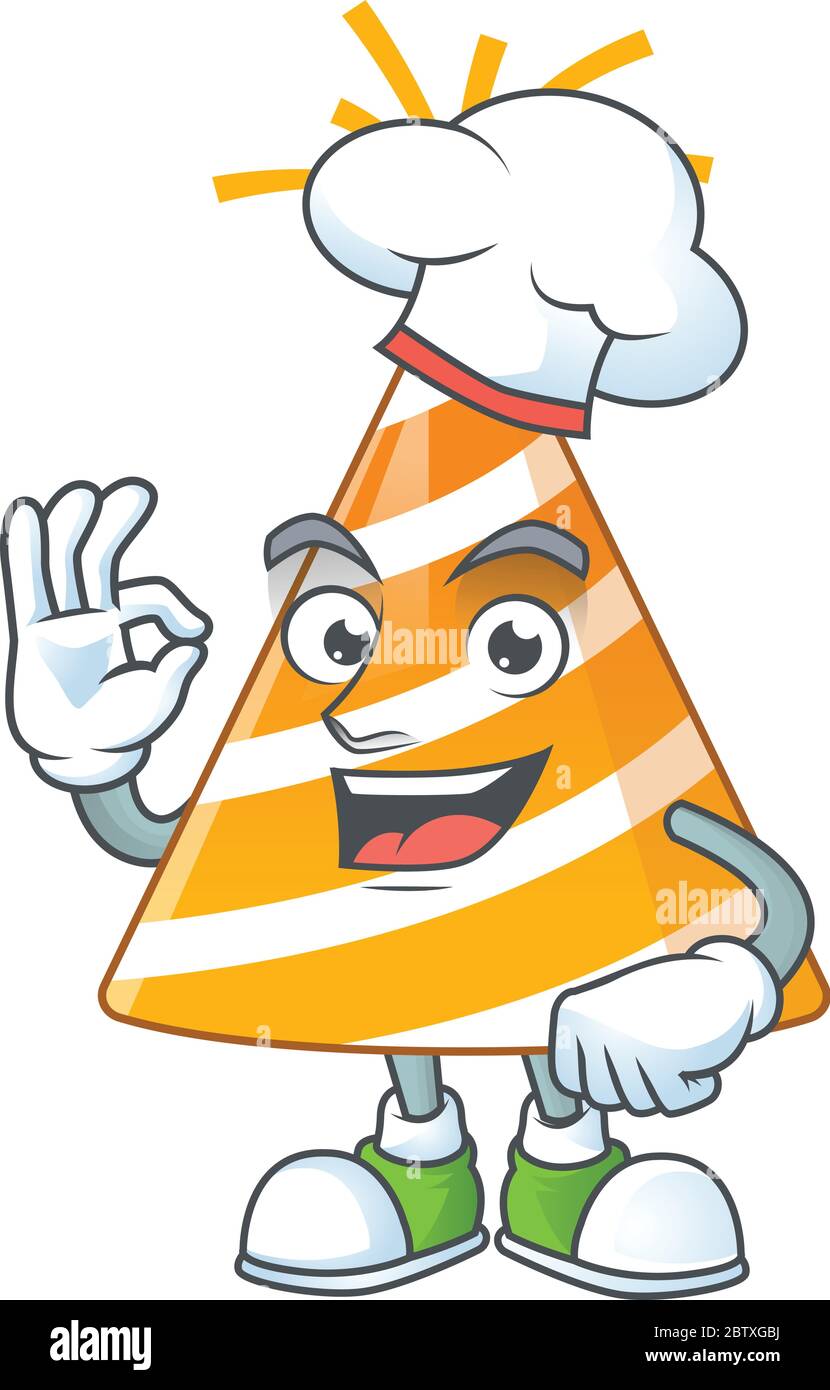 Yellow party hat chef cartoon drawing concept proudly wearing white hat