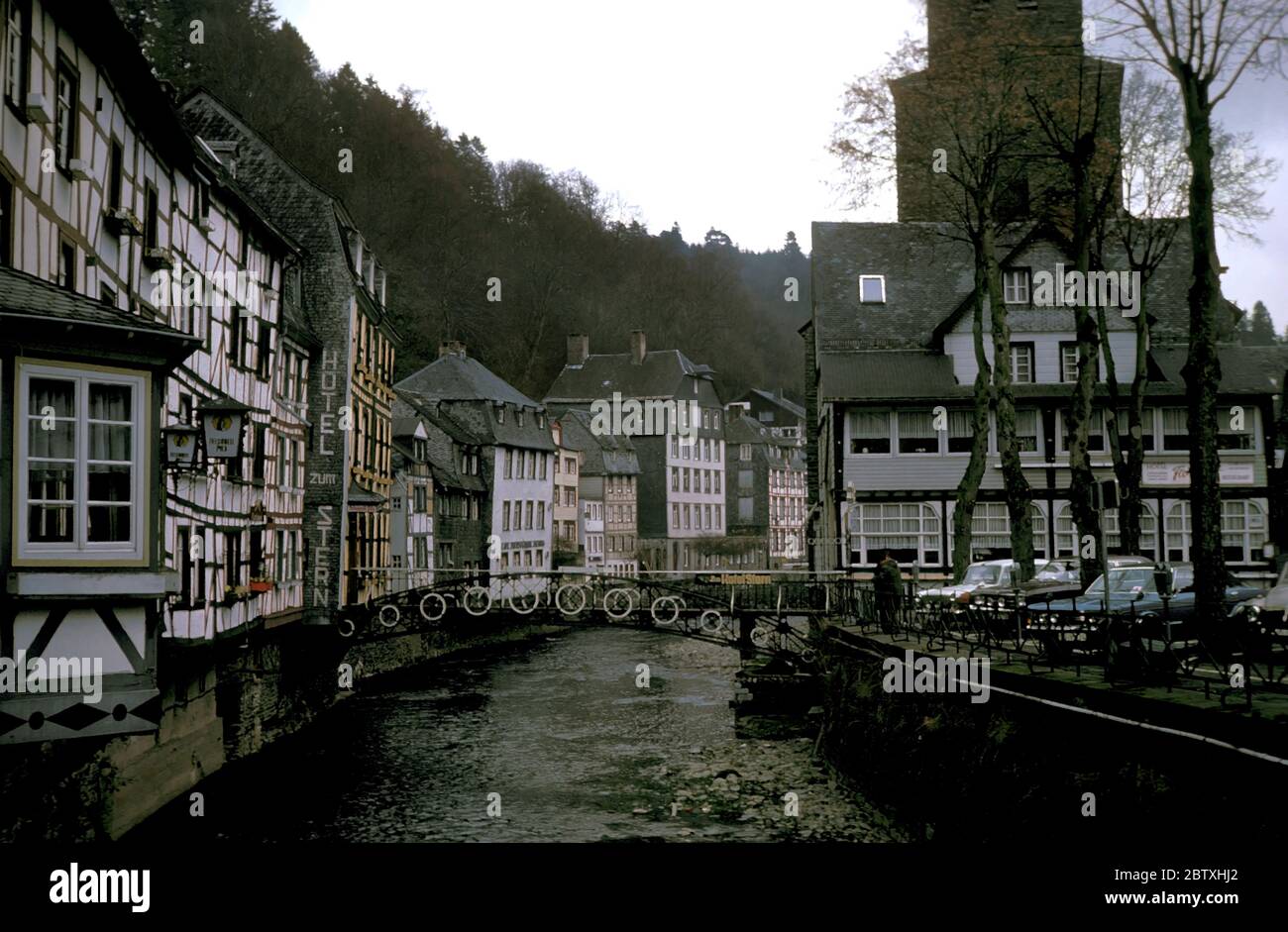 Houses and river in Monschau Germany pictured in 1965 Stock Photo