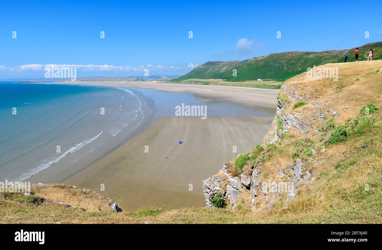 Rhossili Bay, the Gower, Wales, on a sunny summers day. Rhossili is located on the South Wales coast, and is one of the top beaches in the world Stock Photo