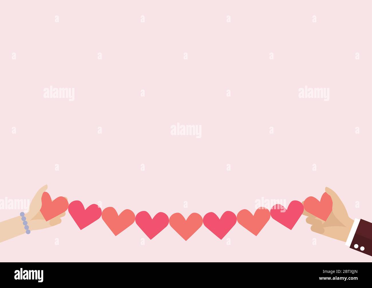 Hands holding line paper of hearts. flat style vector illustration Stock Vector