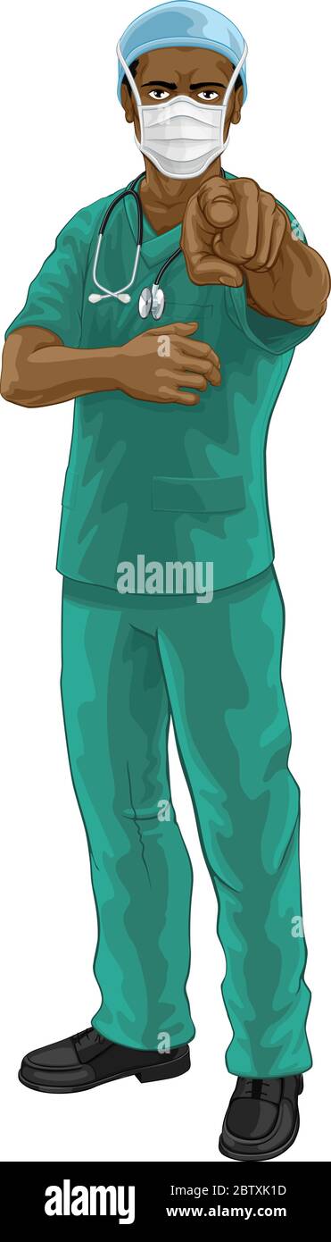 Nurse Doctor in PPE Mask Pointing Needs You Stock Vector