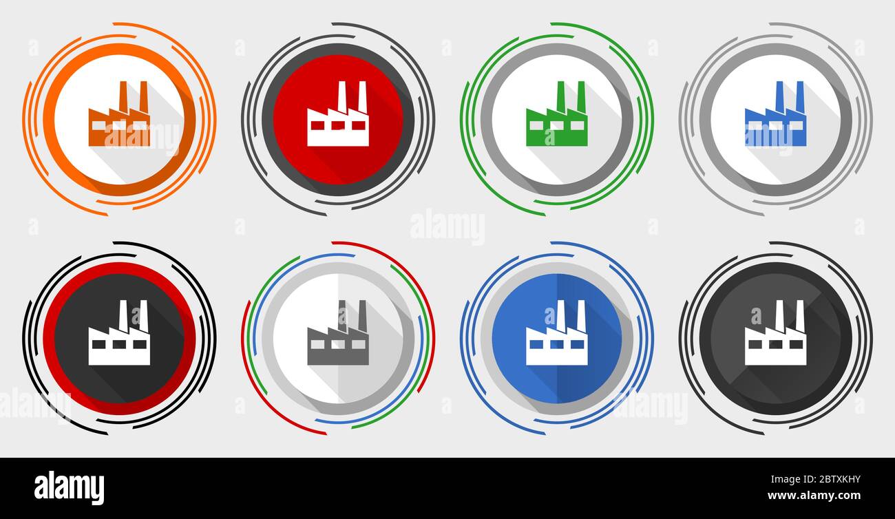 Factory vector icon set, industrial building modern design flat graphic ...