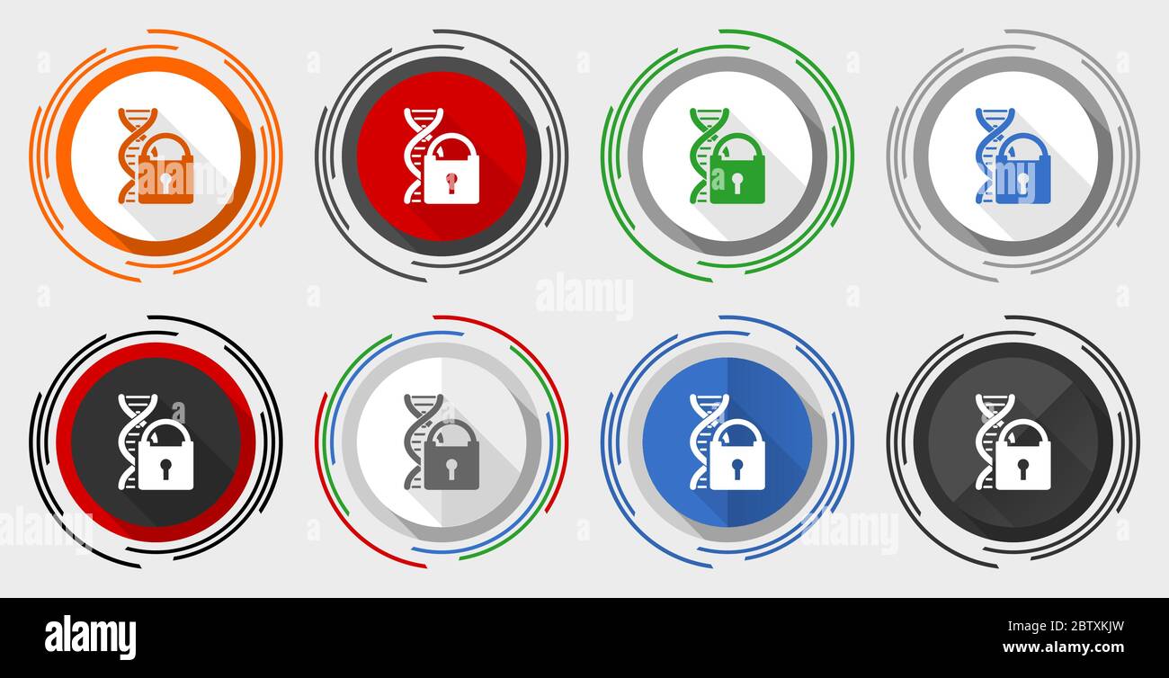 Dna code information security modern design flat graphic in 8 options for web design and mobile applications Stock Vector