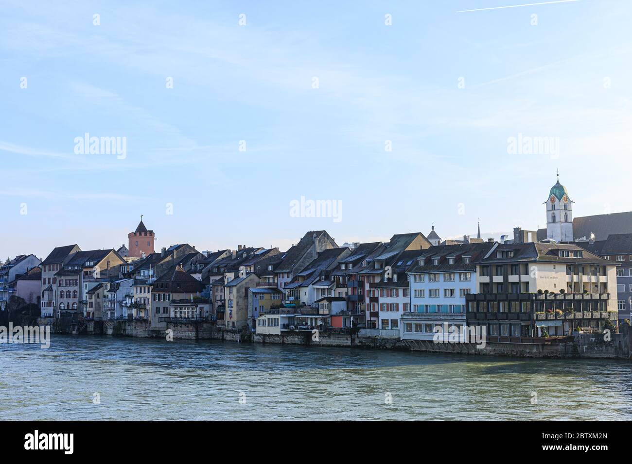 Row of houses on the Rhine, old town, Rheinfelden, Aargau, Switzerland
