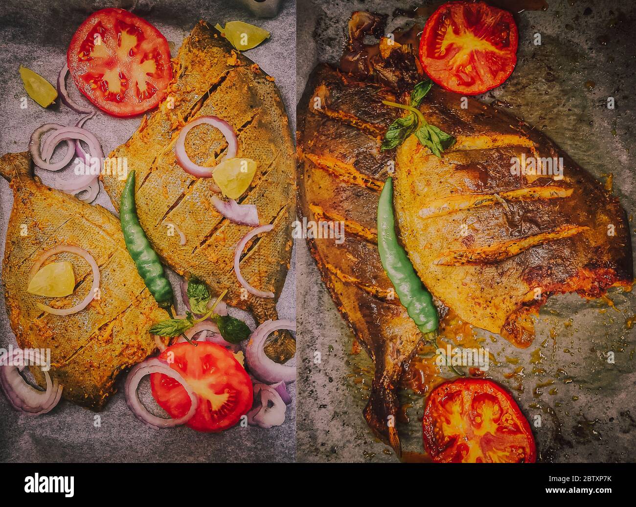 Black Pomfret grilled Stock Photo Alamy