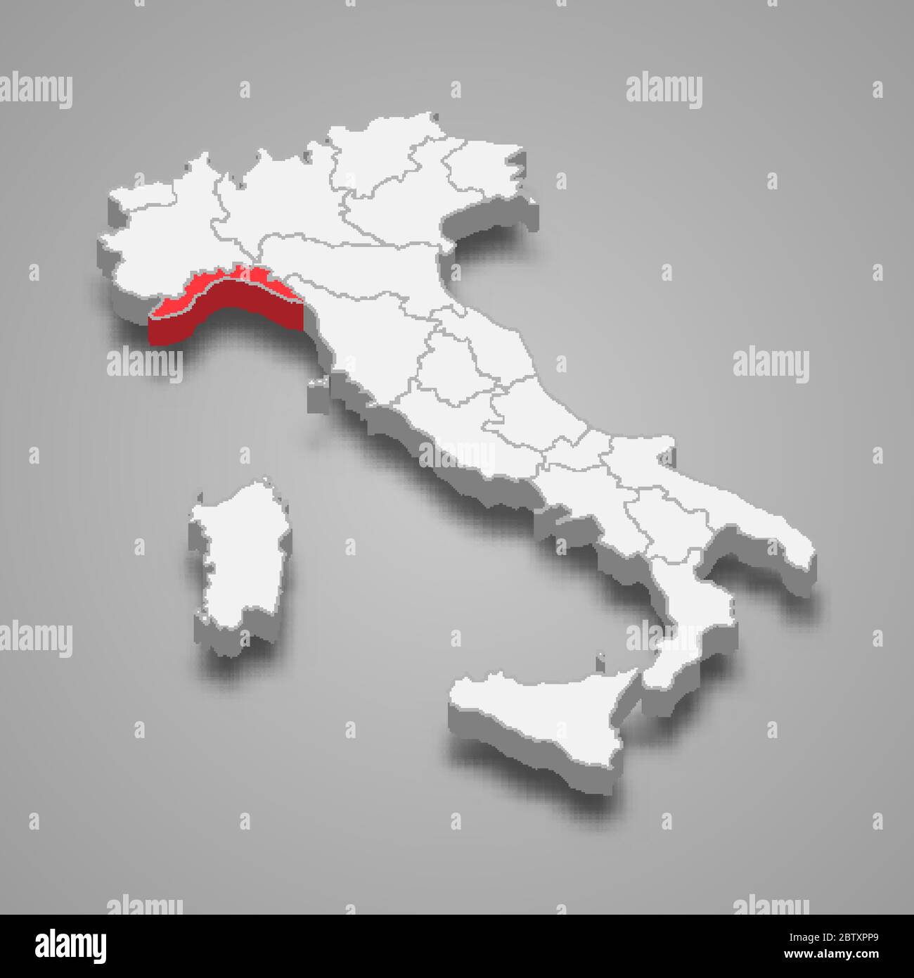 Liguria region location within Italy 3d map Stock Vector