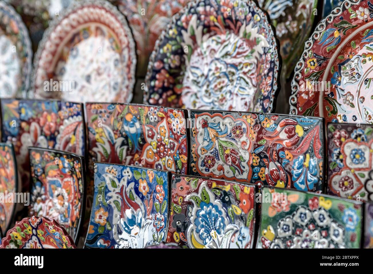 Beautiful, colorful ceramic plates, for sale in a Dubai Souk. The