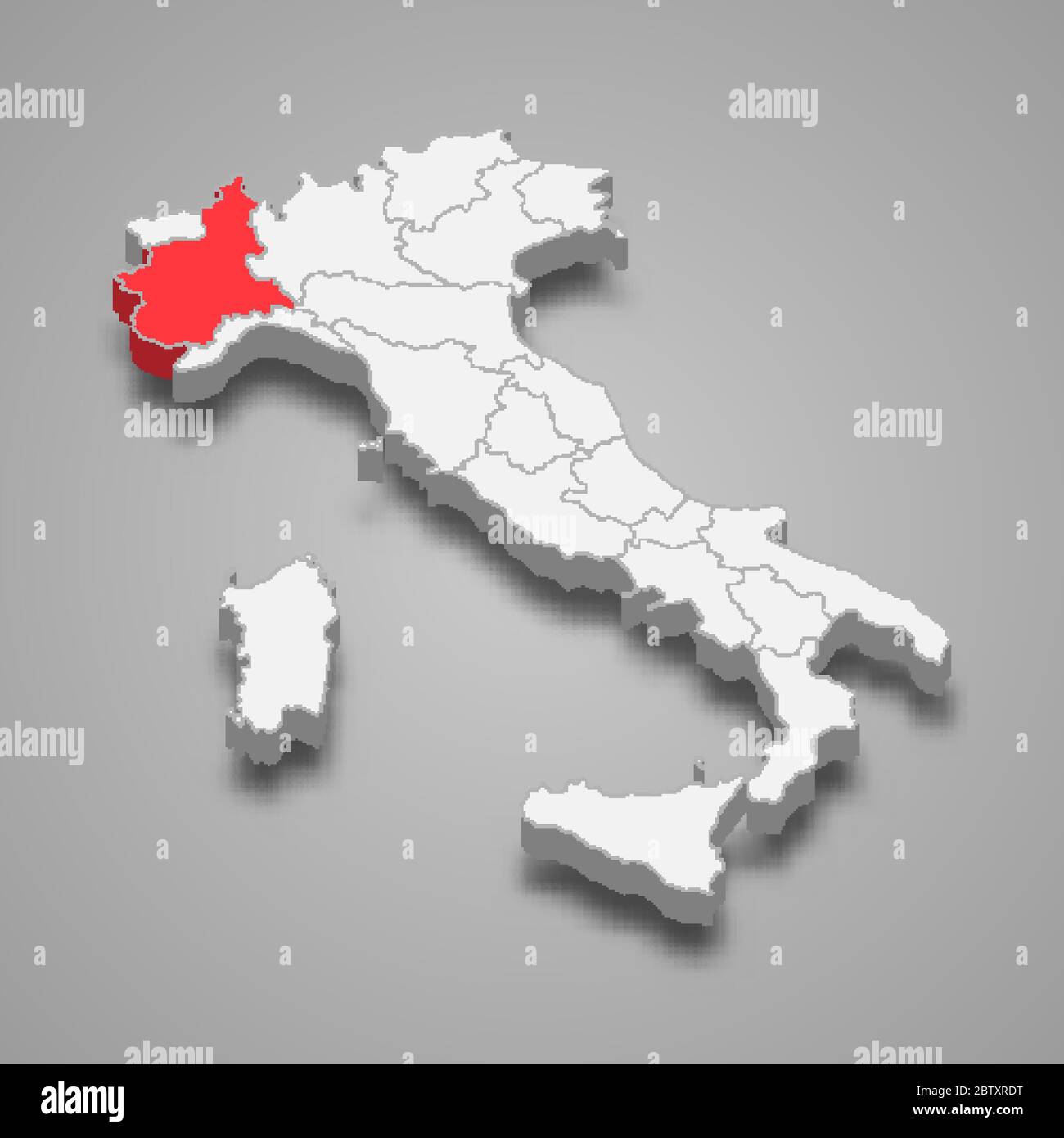 Piedmont region location within Italy 3d map Stock Vector