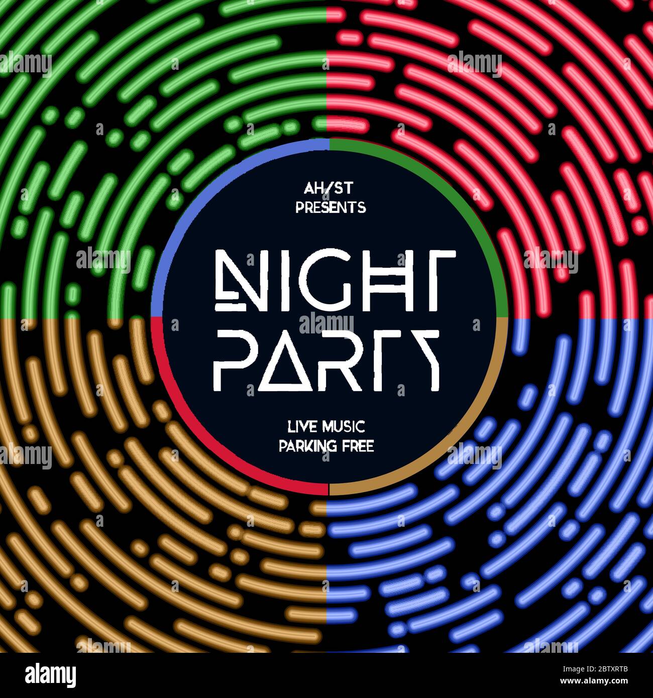 Night party vector illustration. Rounded lines design style. Stock Vector