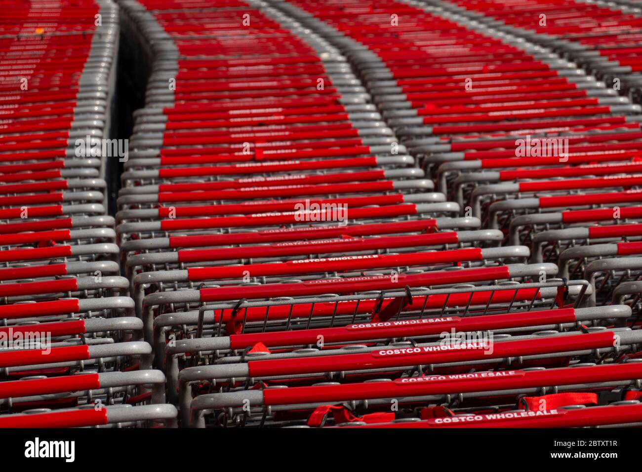 shopping carts outside of Costco wholesale store in Brooklyn NYC Stock Photo