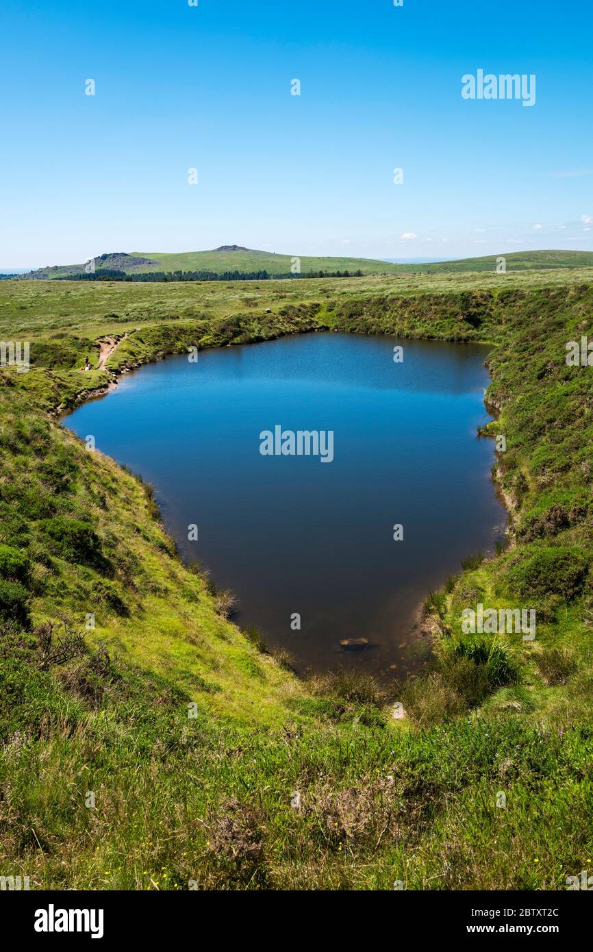 Crazywell Pool is a pond in Dartmoor National Park between Whiteworks and Burrator. Likely created by historic tin mining excavations.   Devon, UK. Stock Photo