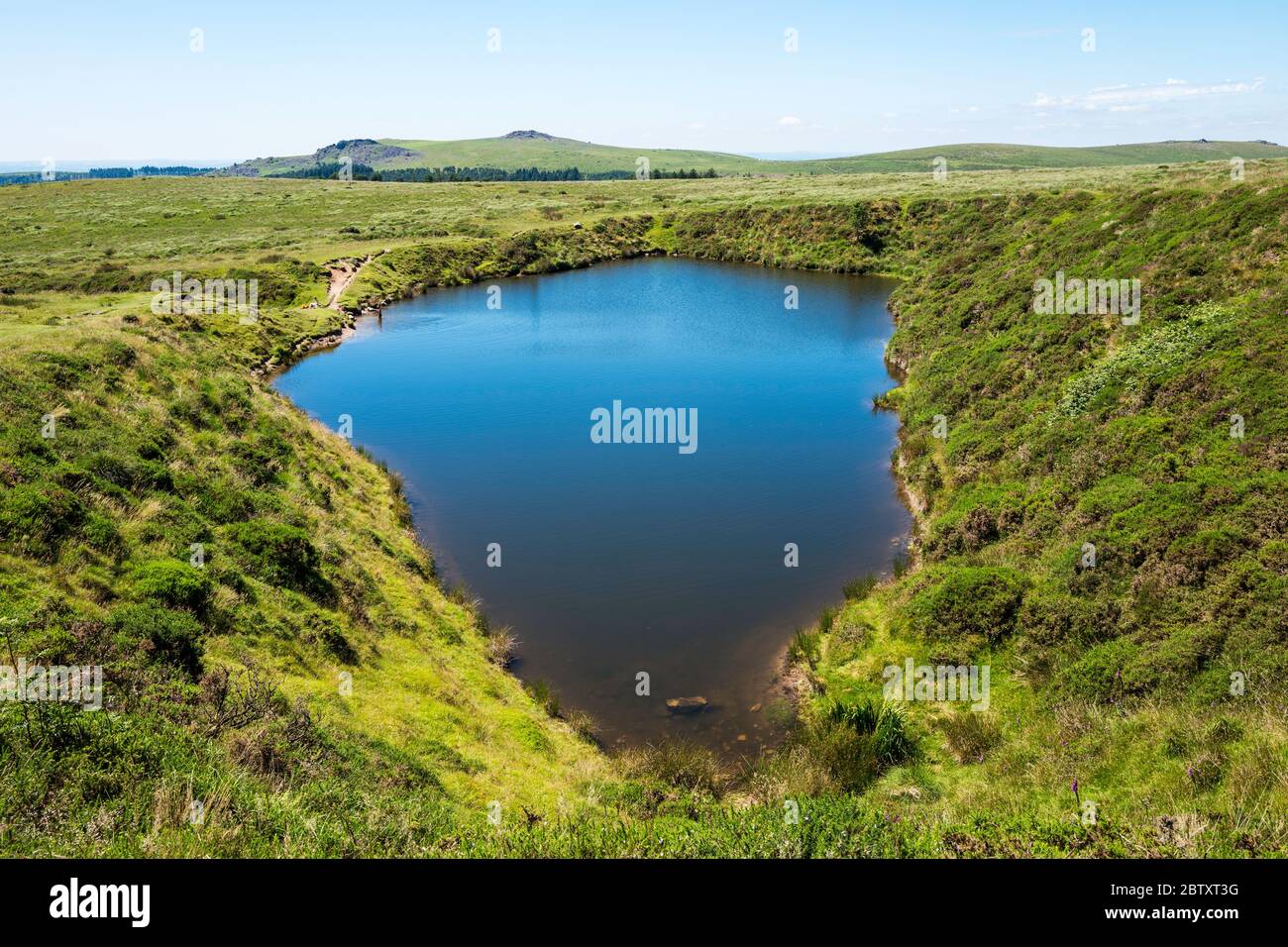 Crazywell Pool is a pond in Dartmoor National Park between Whiteworks and Burrator. Likely created by historic tin mining excavations.   Devon, UK. Stock Photo