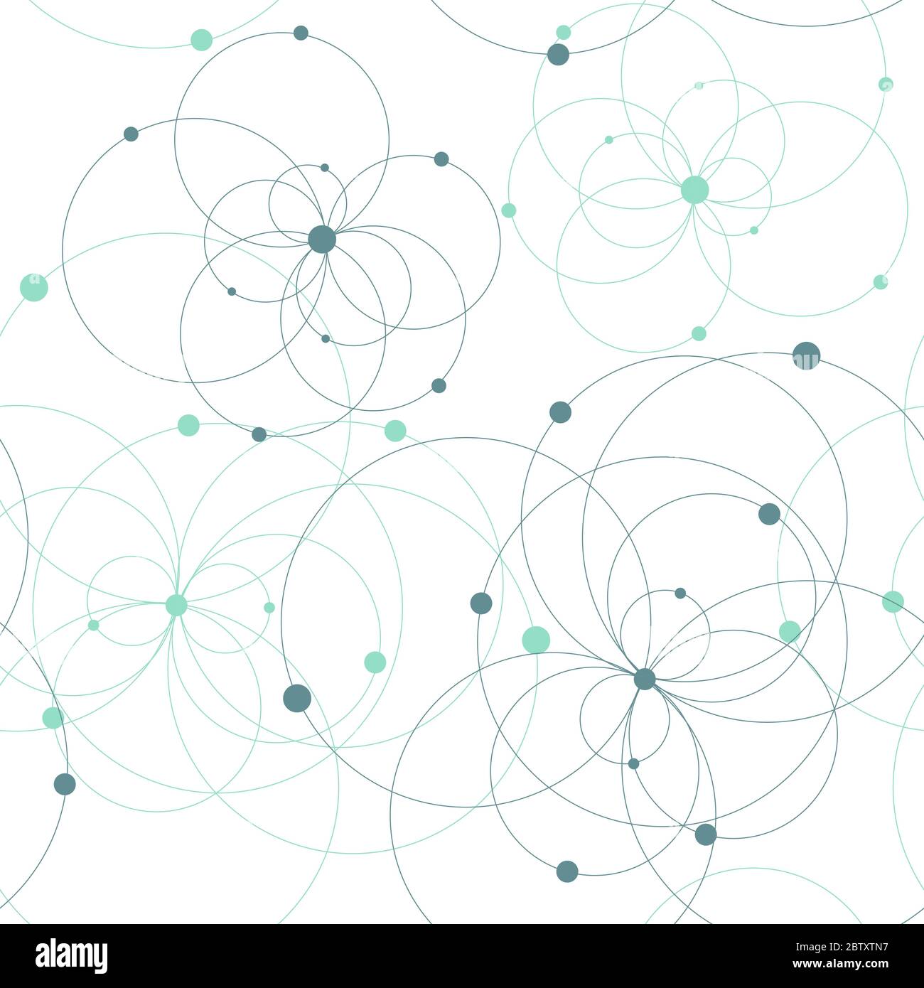 Seamless geometric pattern with connected circles and dots. Stock Vector