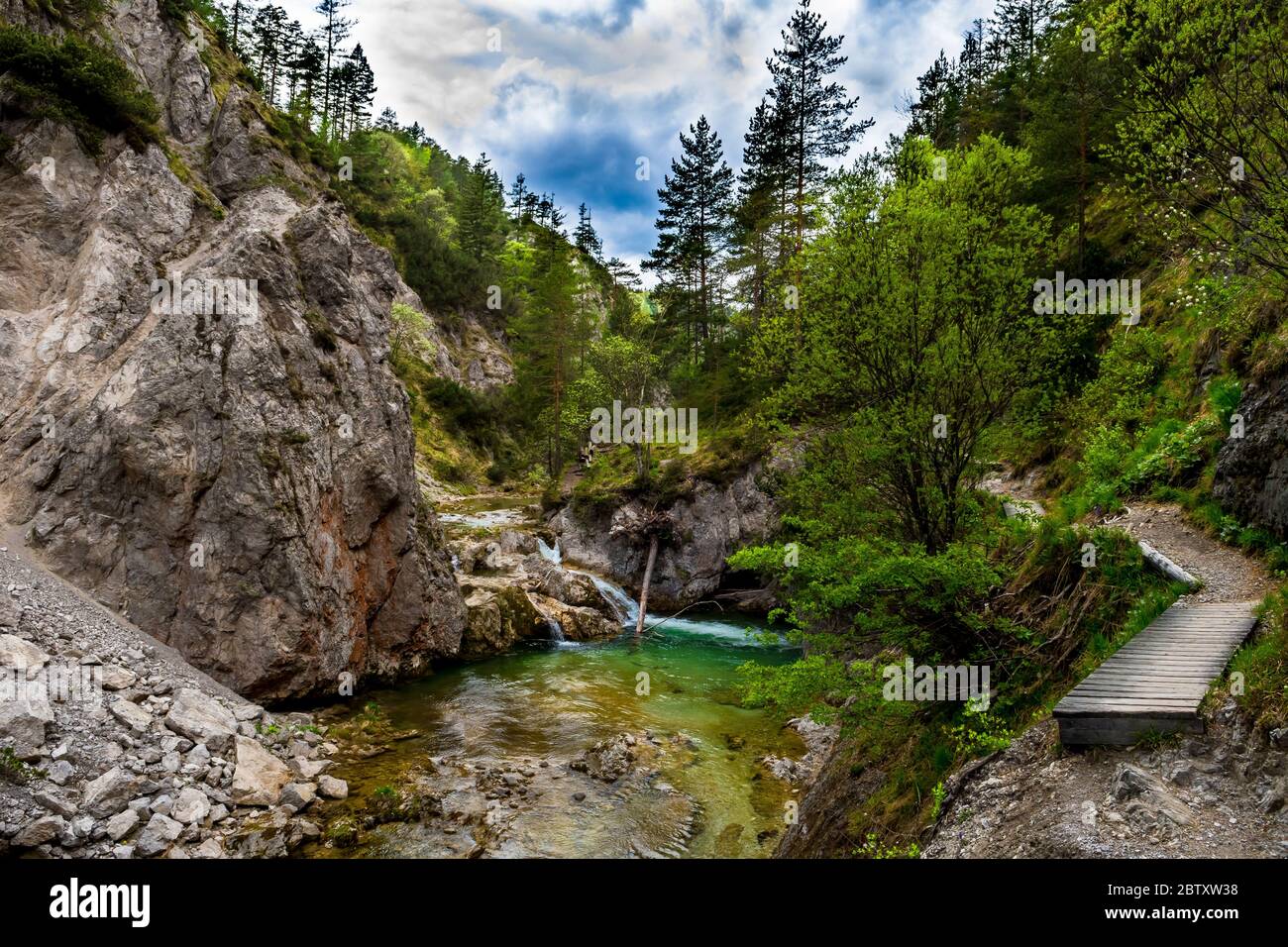 Austria Wild Rivers Hiking Trail Beneath Wild Mountain River In Ötschergräben in Austria ...