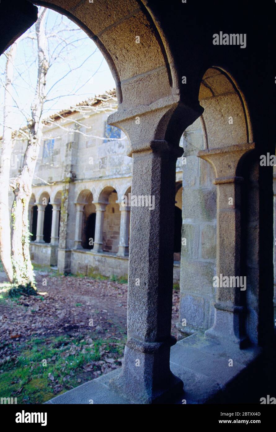 Cloister. Monastery of Santa Cristina de Ribas de Sil, Ribeira Sacra, Orense province, Galicia, Spain. Stock Photo