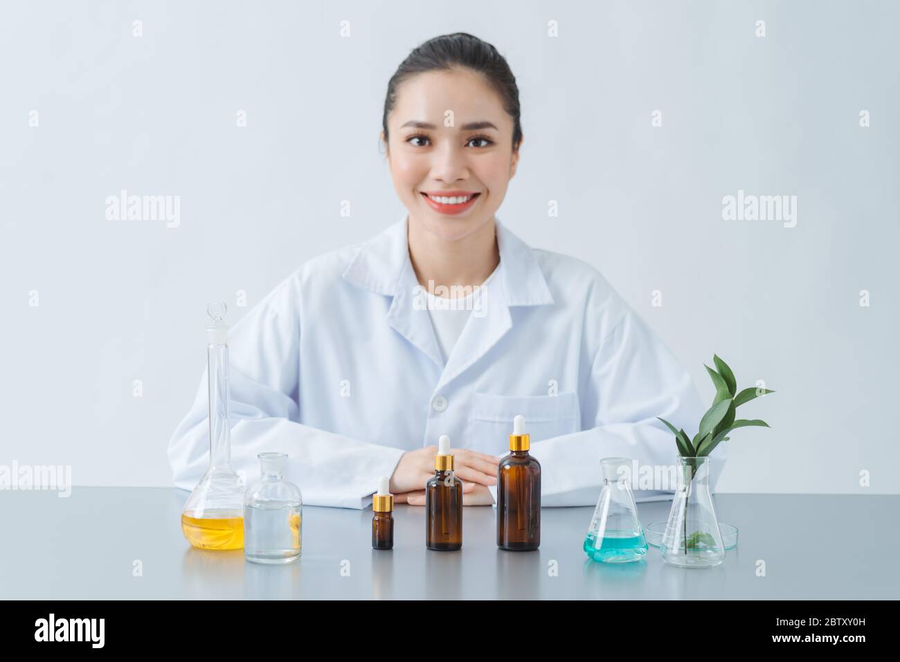 Organic natural cosmetic product in the laboratory for testing