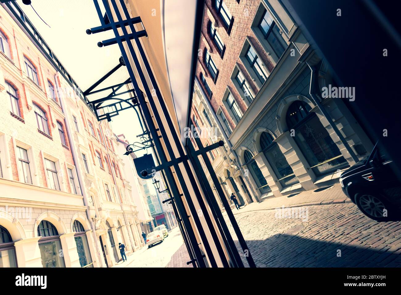 Empty streets in the city of Riga in spring. Stock Photo