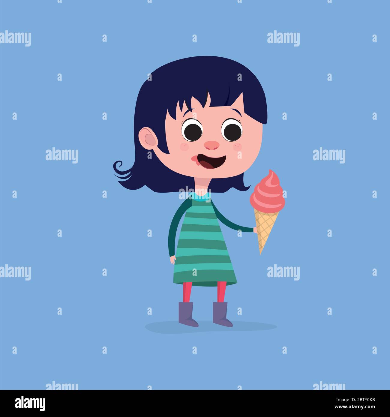 Little Girl Cartoon Eating Ice Cream Stock Vector Image Art Alamy