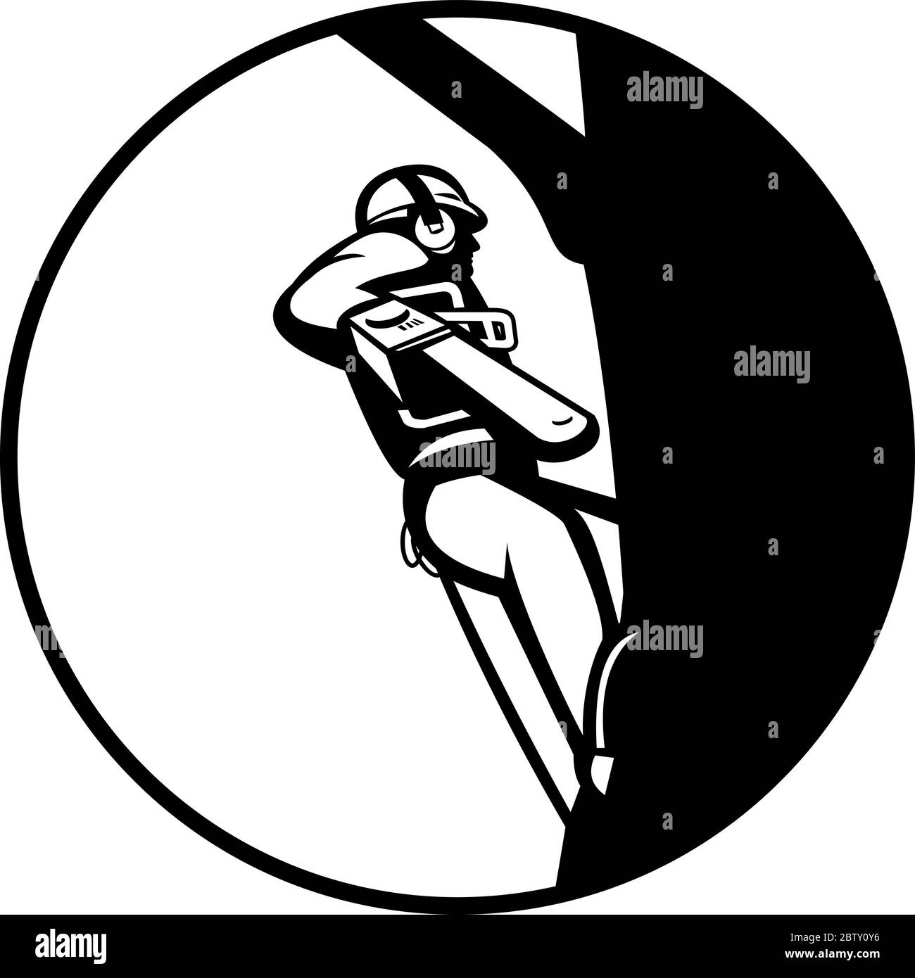 Black and White Illustration of lumberjack arborist tree surgeon