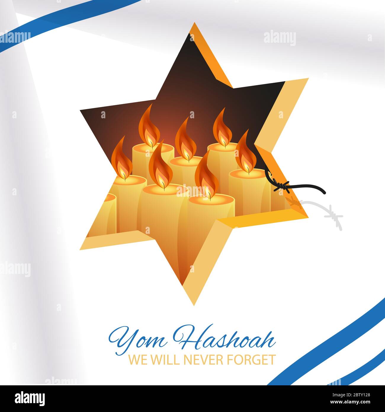 Holocaust Remembrance Day 27th of January Template. Jewish Star of David and Candles behind white backdrop. Vector illustration Stock Vector