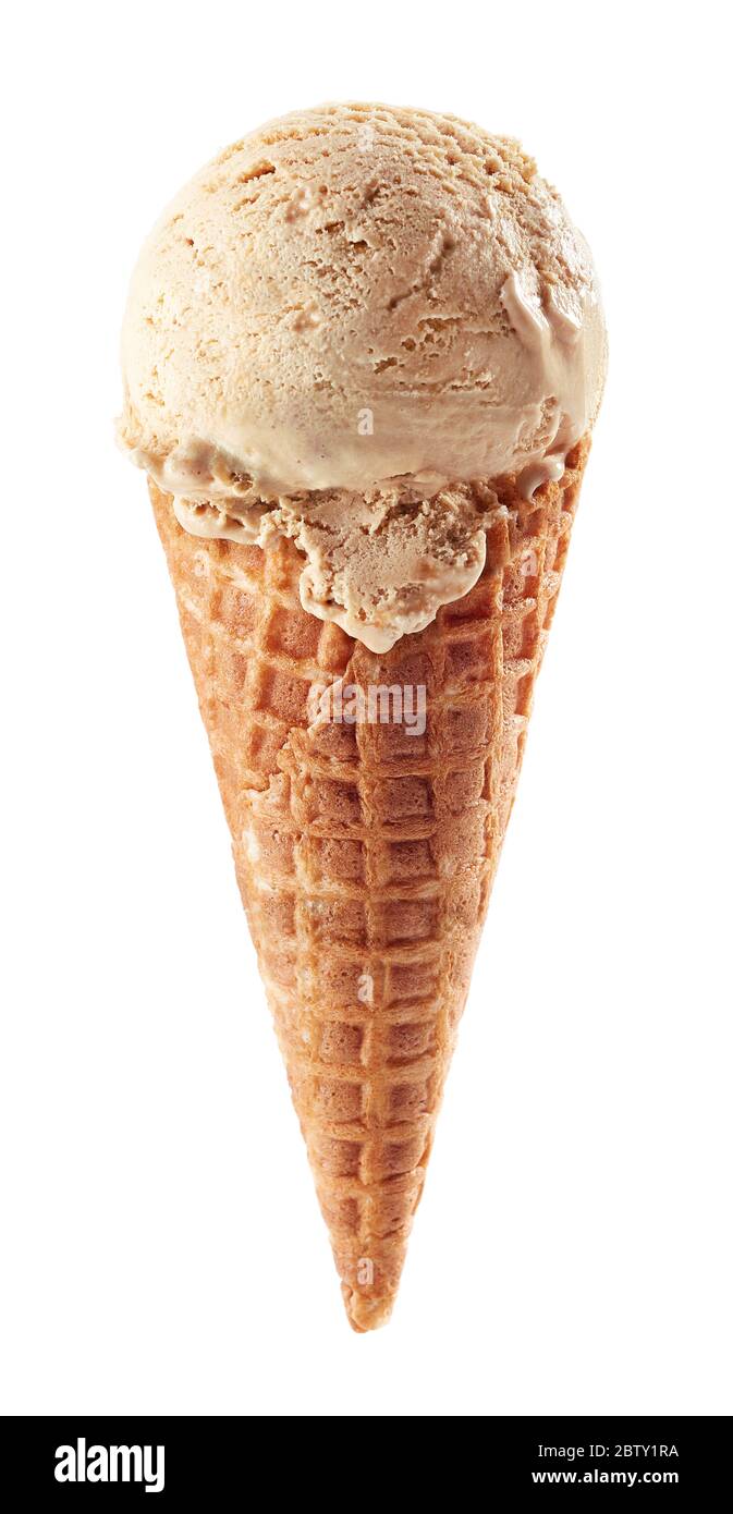 Caramel ice cream with cone isolated on white background Stock Photo ...