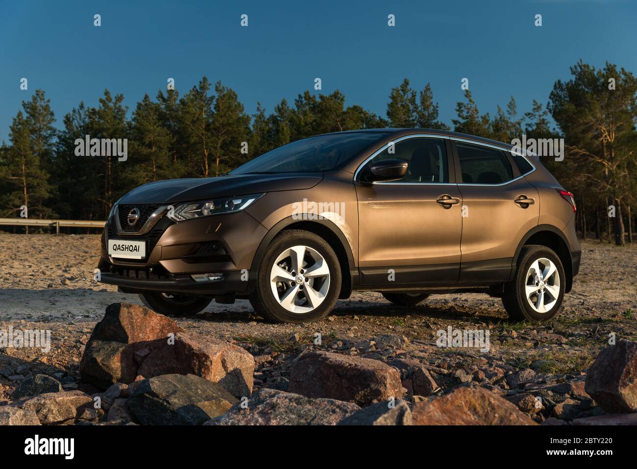- April 29, New Nissan Qashqai in nature Stock Photo -
