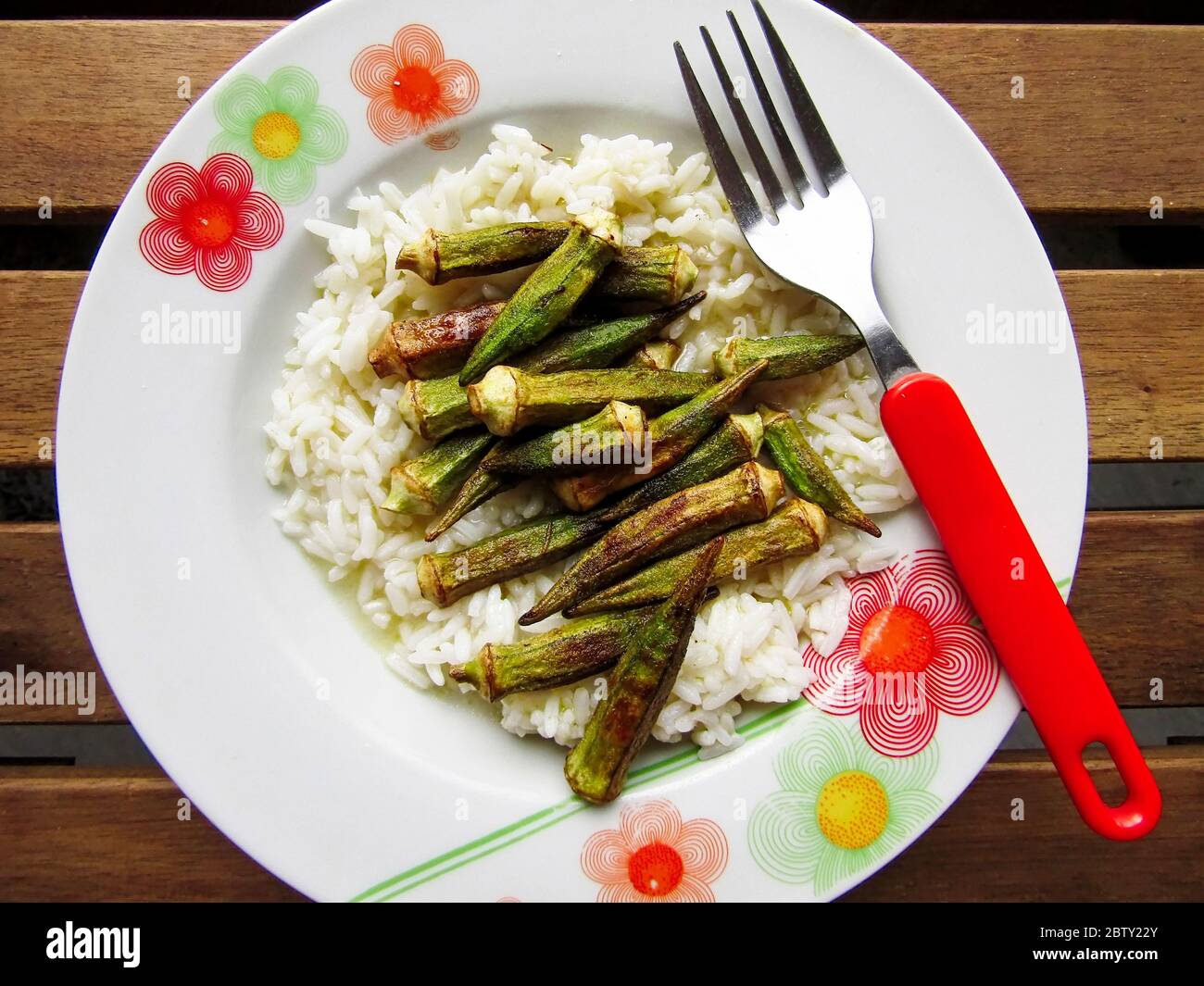 Roasted Okra with Rice and Balsamic Vinegar Stock Photo Alamy