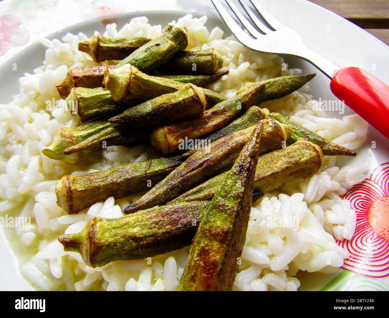 Roasted Okra with Rice and Balsamic Vinegar Stock Photo Alamy