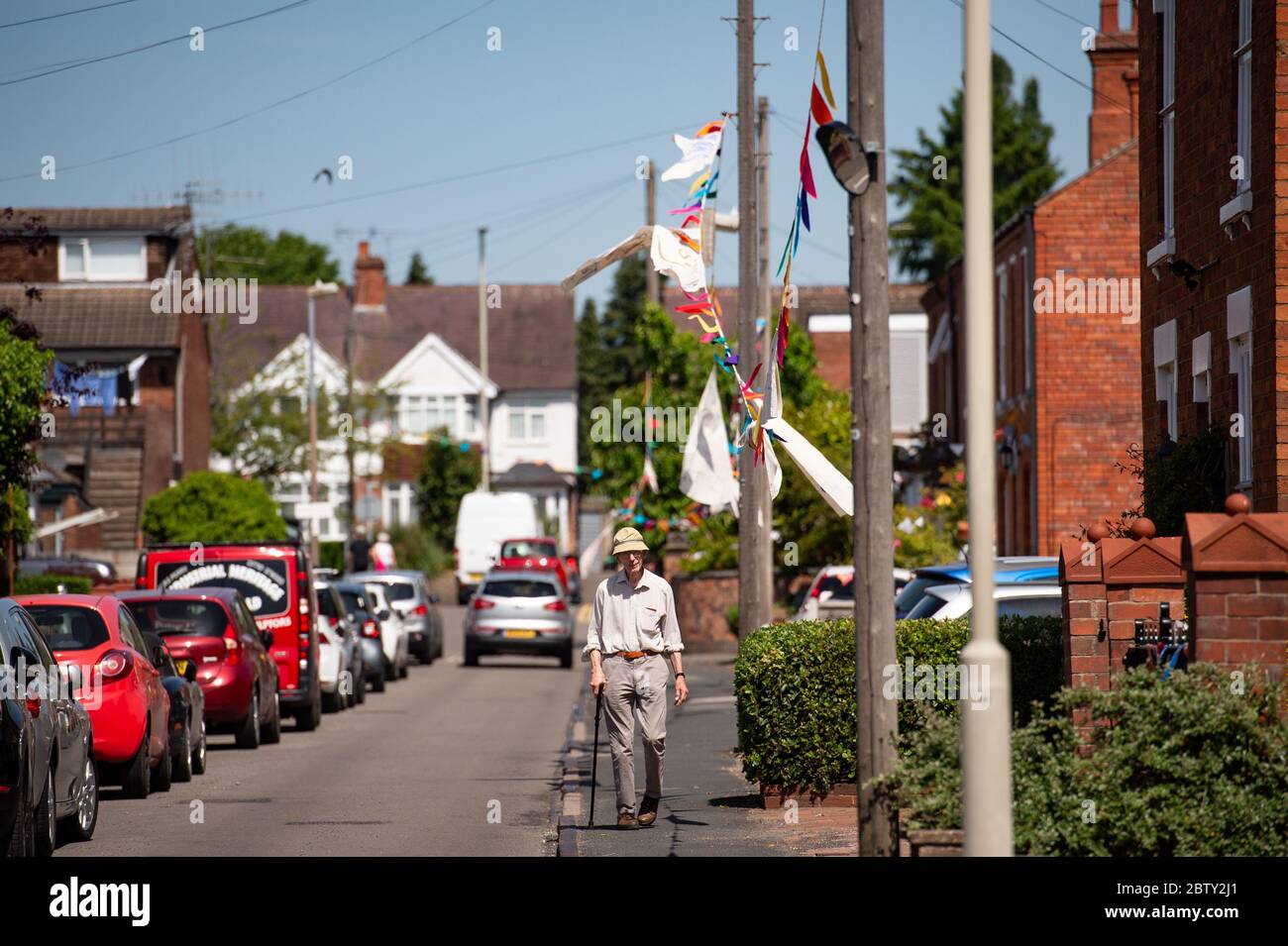Street in Wollaston, where artist Luke Perry has hung bunting