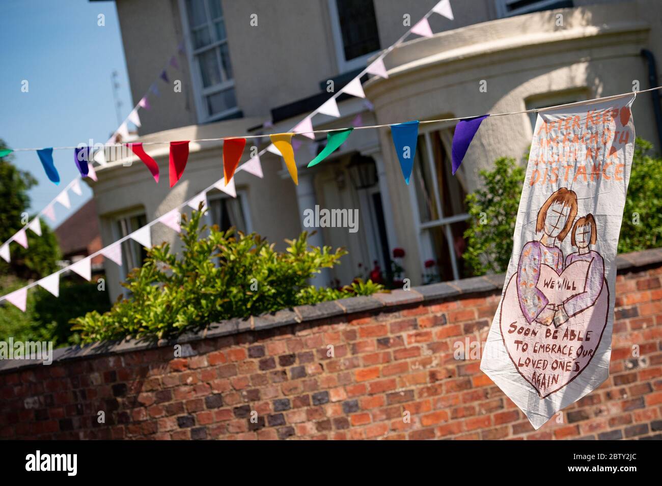 Street in Wollaston, where artist Luke Perry has hung bunting