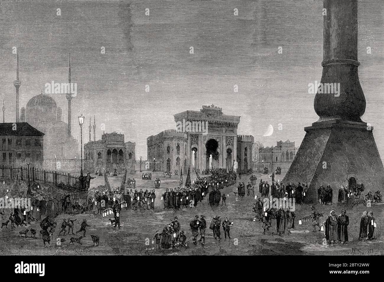 illuminated Beyazıt Square in honor of the constitution 23. december 1876, Constantinople, Ottoman Empire Stock Photo