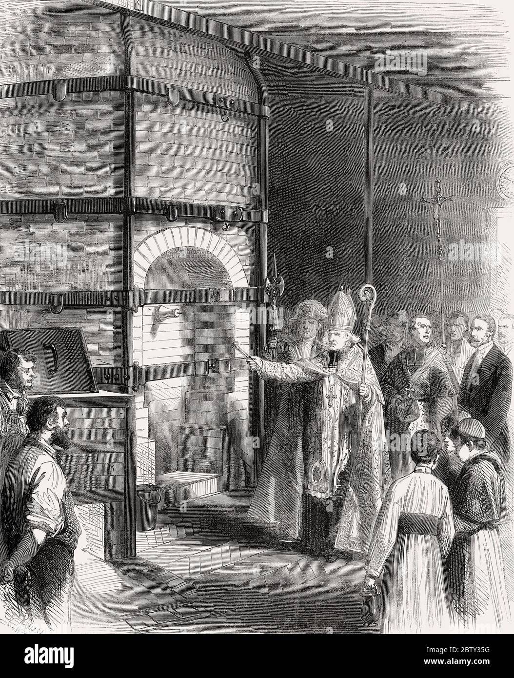 Jean-Pierre Mabille, a French Catholic prelate blesses the new Anagama kilns, Manufacture nationale de Sèvres, 1877 Stock Photo
