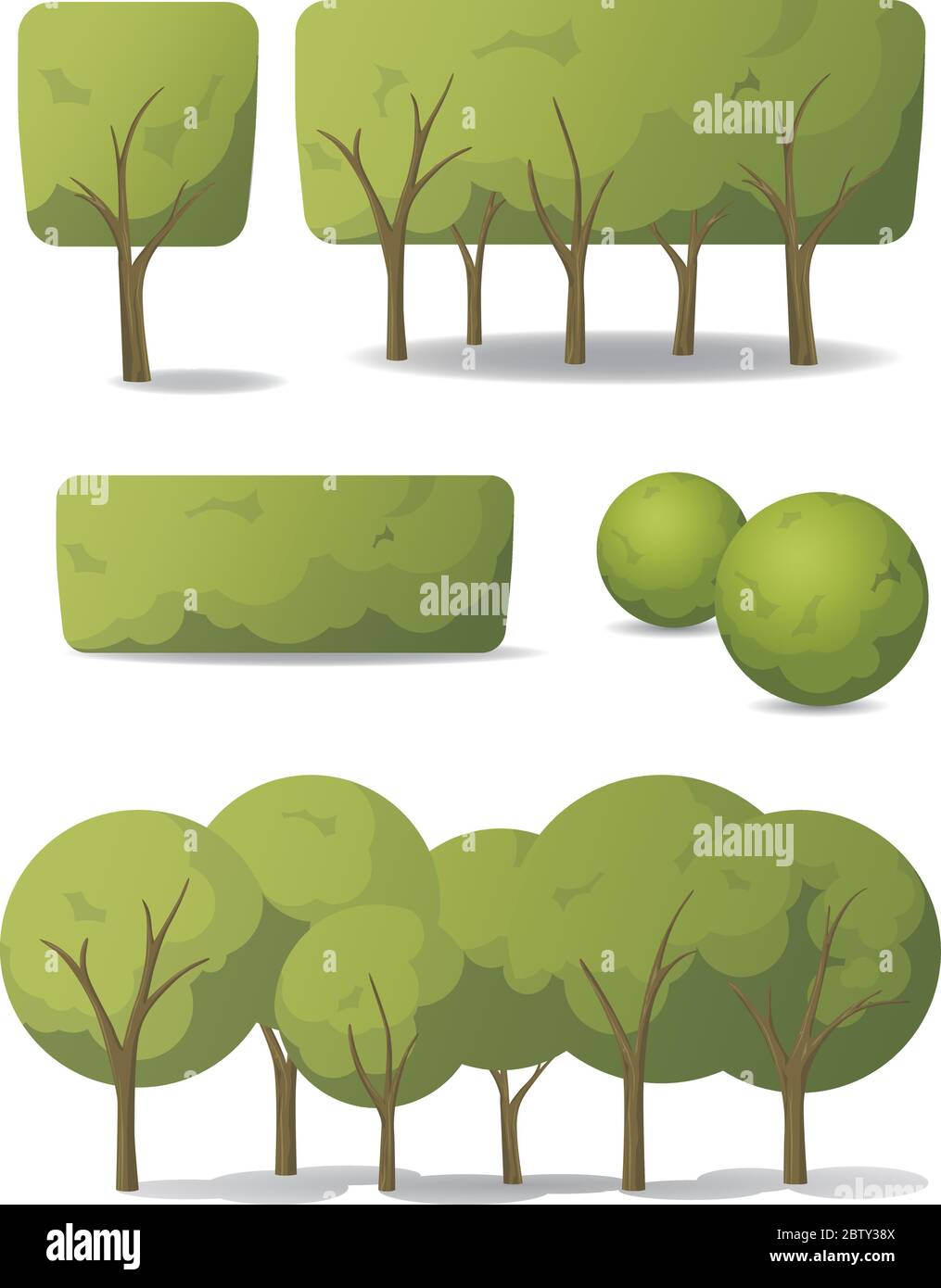Set of vector tree and bush in carton style. Stock Vector