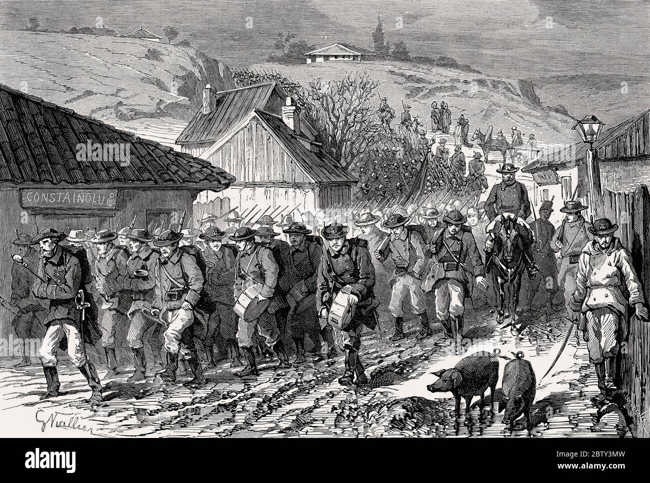 Romanian troops at Galați, Romania, Russo-Turkish War (1877–1878) Stock Photo