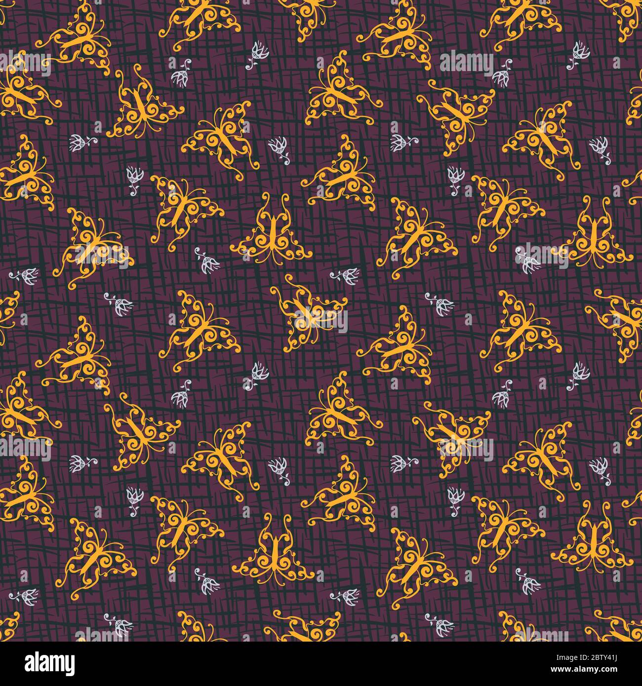 yellow butterflies on a dark background seamless vector pattern Stock Vector