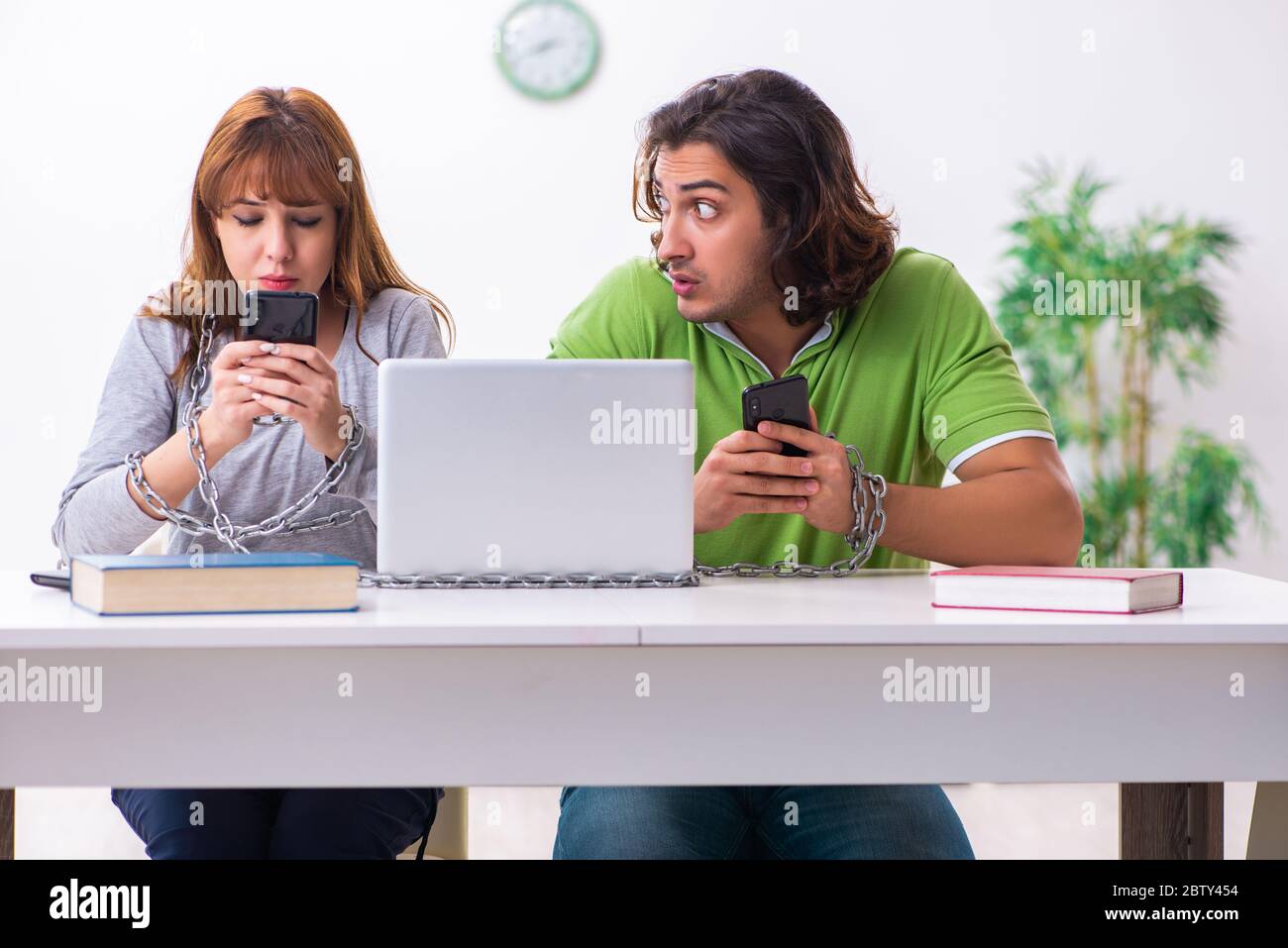 Students in gadget dependency concept Stock Photo