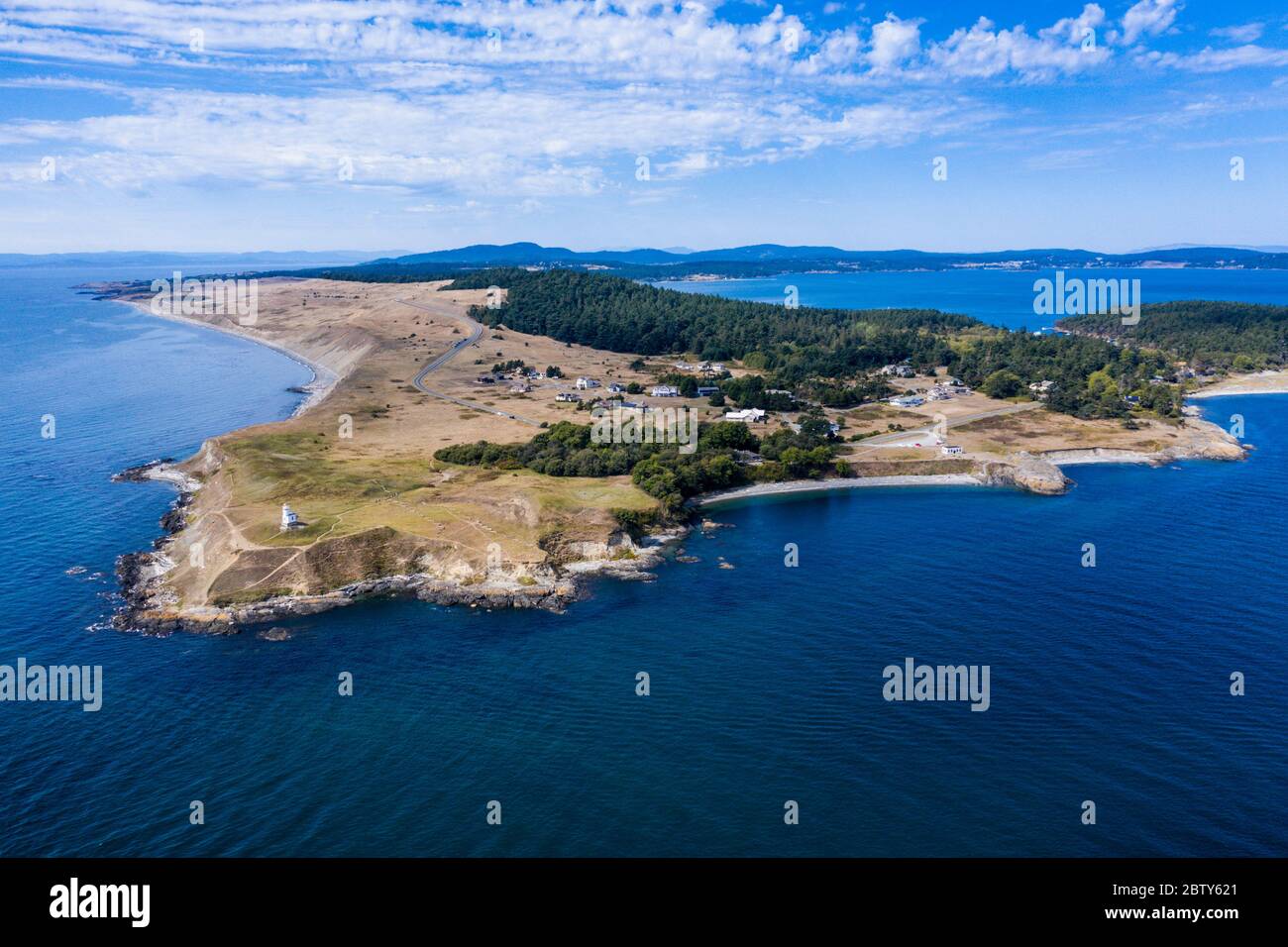 Aerial from Cattle Point lighthouse on San Juan island, San Juan islands archipelago, Washington State, United States of America, North America Stock Photo