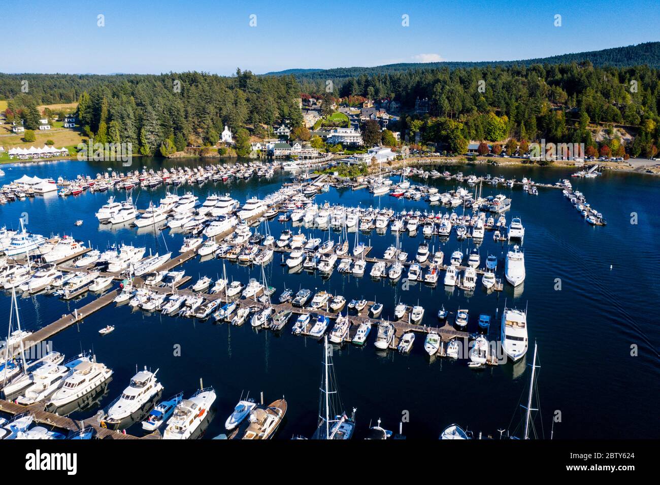 Aerial of Roche harbor, San Juan islands, Washington State, United States of America, North America Stock Photo