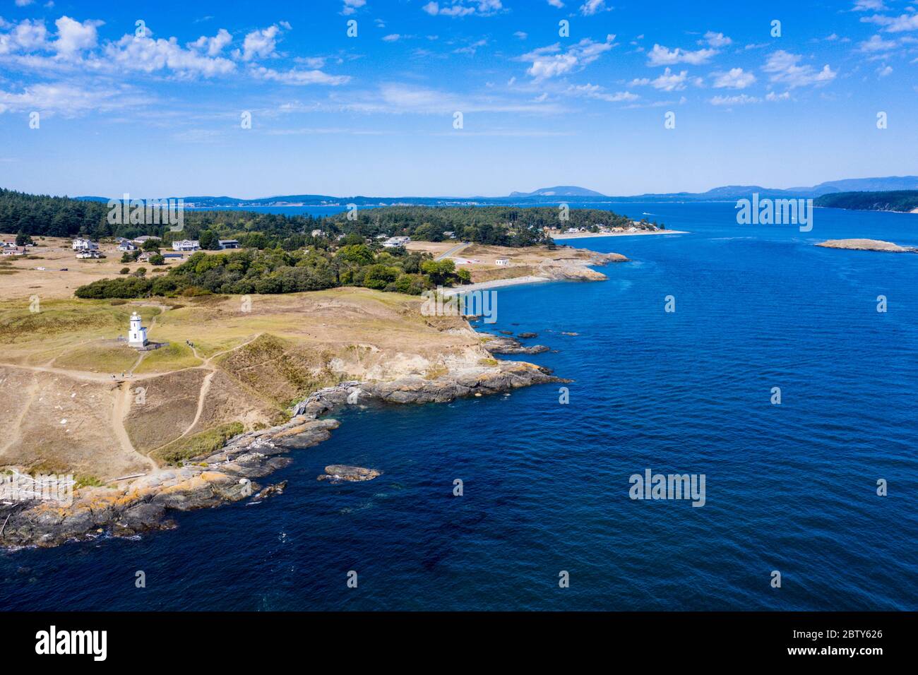 Aerial from Cattle Point lighthouse on San Juan island, San Juan islands archipelago, Washington State, United States of America, North America Stock Photo