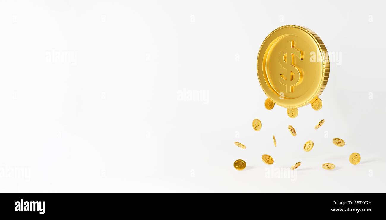 3d golden coins falling money isolated on white background. 3d ...