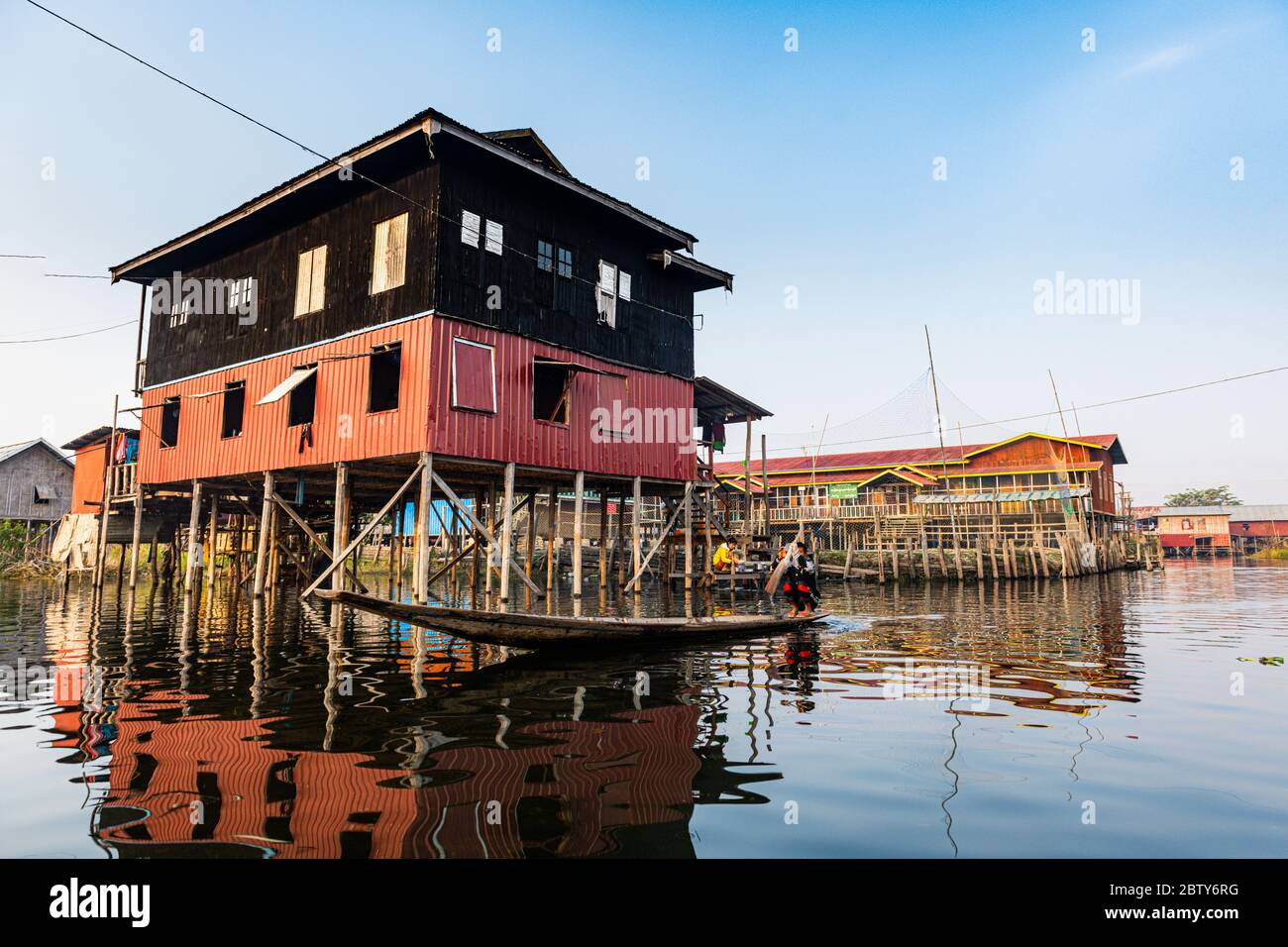 Village on stilts, Nampan, Inle Lake, Shan state, Myanmar (Burma), Asia Stock Photo