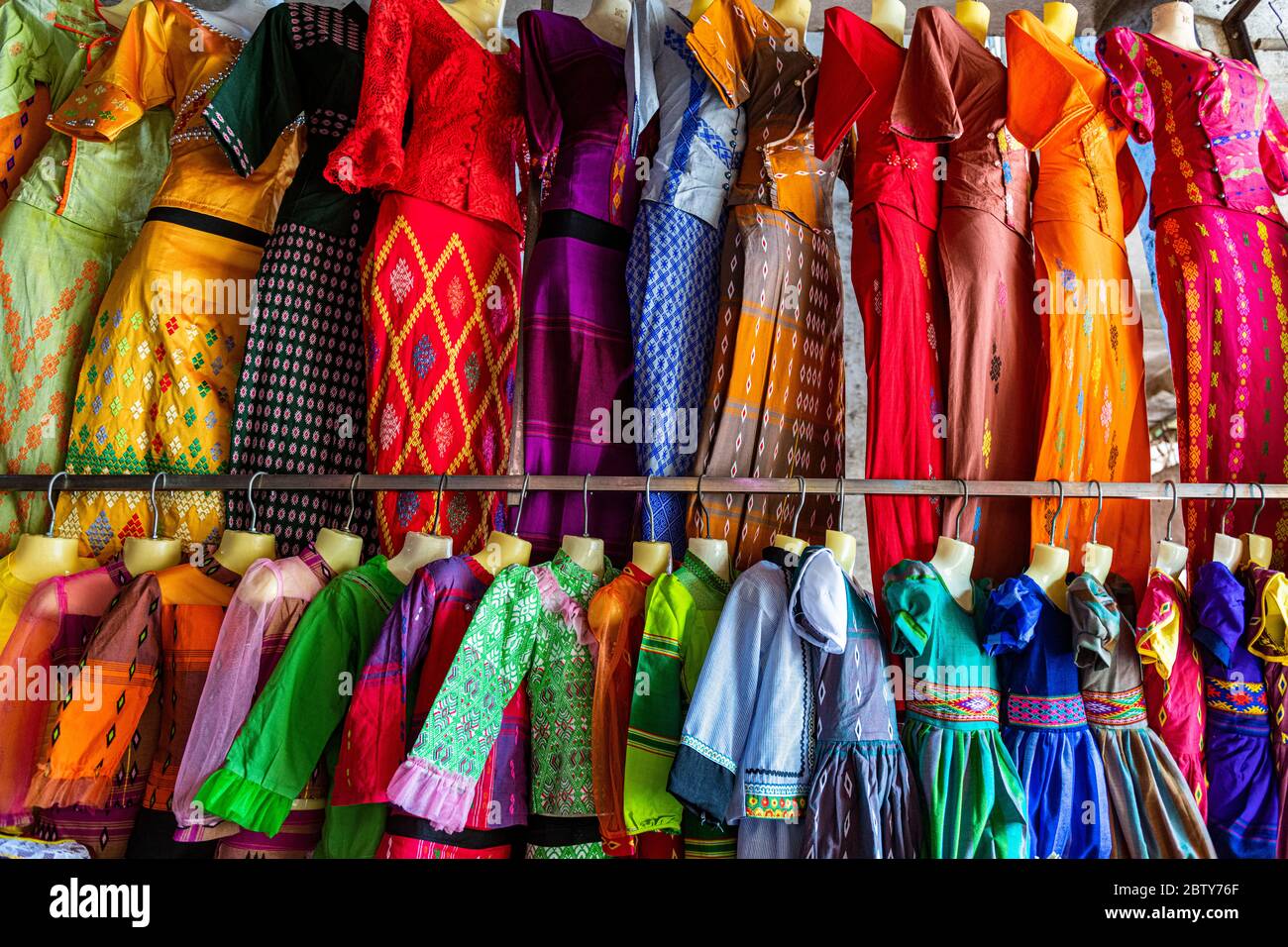 Colourful clothes, Myitkyina, Kachin state, Myanmar (Burma), Asia Stock Photo