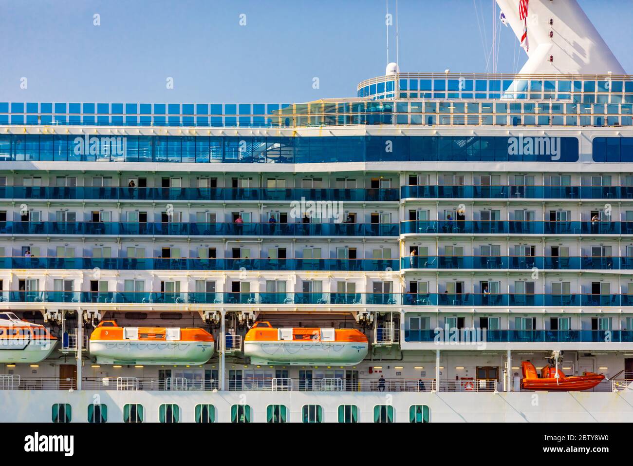 Princess Cruises cruise ship the Coral Princess is finally allowed to dock in Miami with sick passengers with the COVID-19 virus, Miami, Florida, Unit Stock Photo